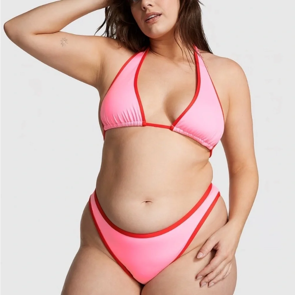 New! Frankie’s Bikinis x PINK Pink and Red halter Bikini 3989